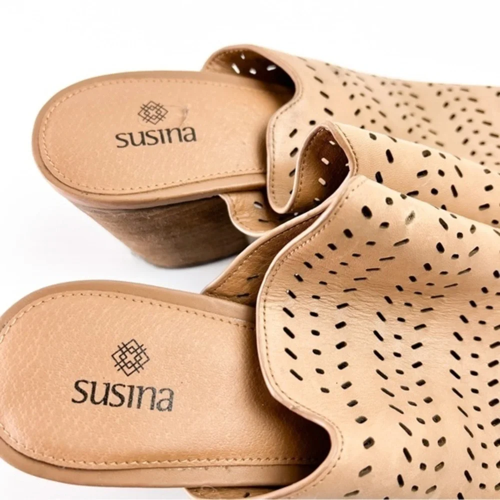Susina tan womens size 11 Danella perforated block heel open toe heels